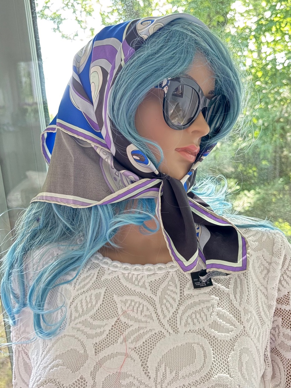 Emilio Pucci Silk Scarf in Blue, Purple and Black